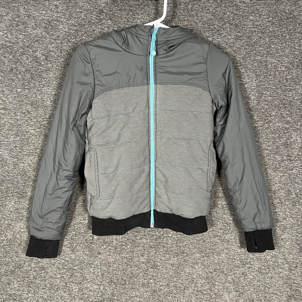 Ivivva Jacket Girls 10 Gray Hooded Bomber Insulated Full Zip Ribbed Hem